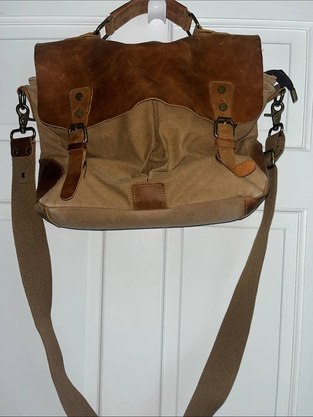 SMRITI Canvas and Leather Messenger Bag - Brown